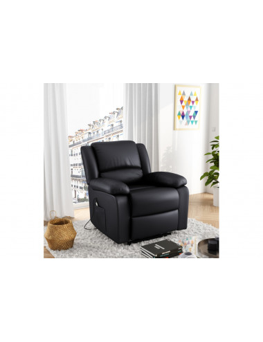 Fauteuil relax électrique noir en simili cuir