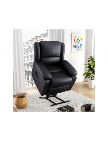 Fauteuil relax électrique noir en simili cuir