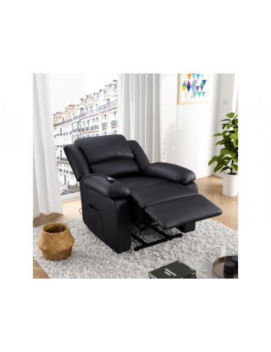 Fauteuil relax électrique noir en simili cuir