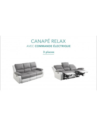 Canapé de relaxation manuel 3 places en microfibre et simili - Gris/blanc